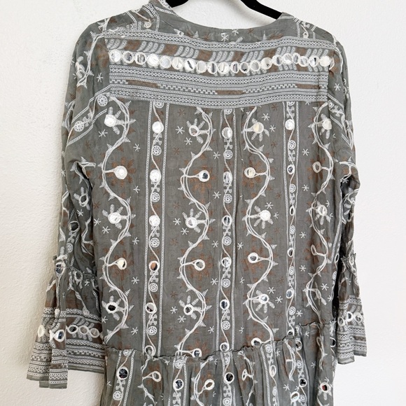 Juliet Dunn Mosaic Print Mirror-Appliqué Flutter Bell Sleeves Dress Brand Size 1 - Picture 11 of 14